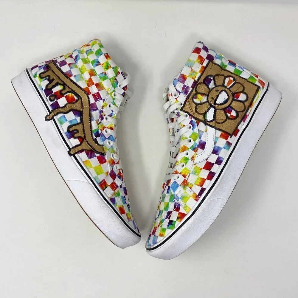 VANS | Customized Unique Tie Dye Checkerboard SK8-HI High Tops 12 Mens
